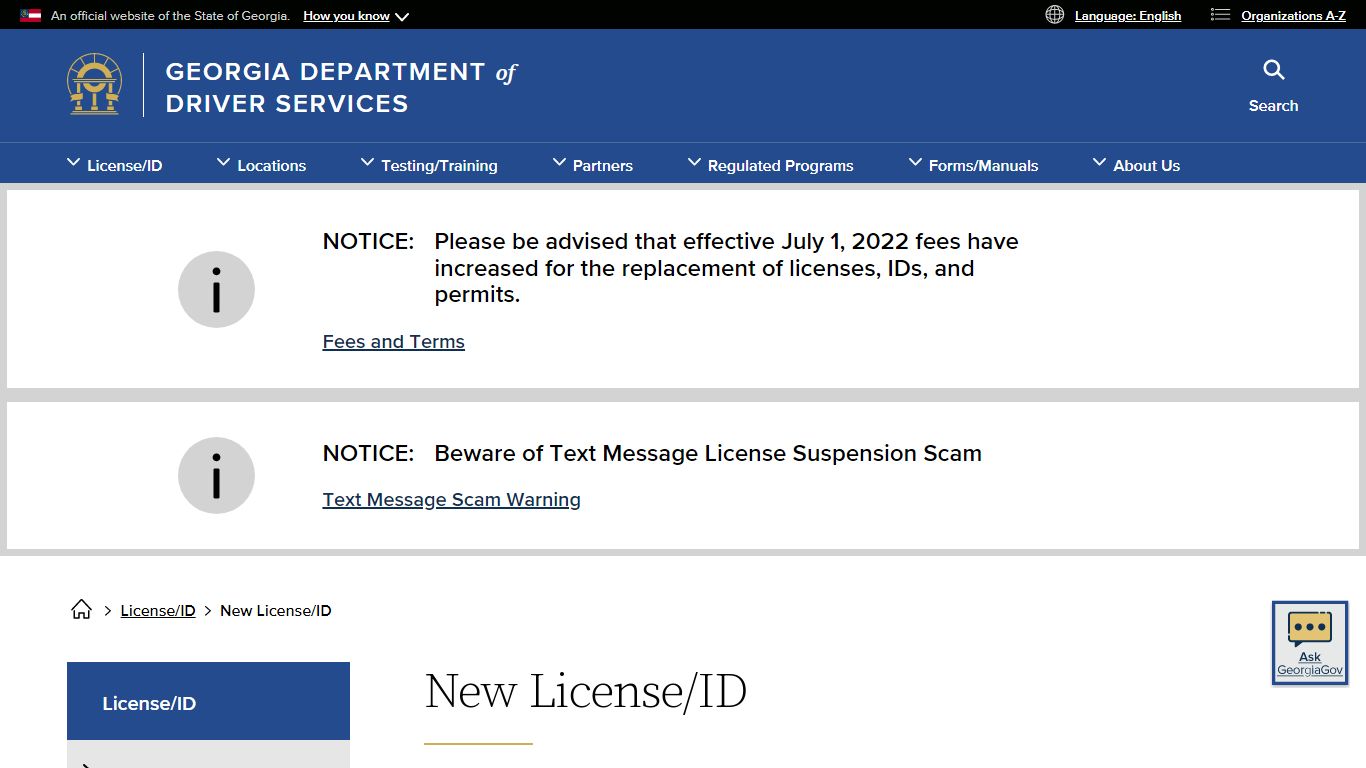 New License/ID | Georgia Department of Driver Services
