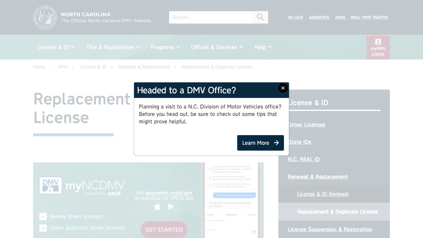 Official NCDMV: Replacement & Duplicate License